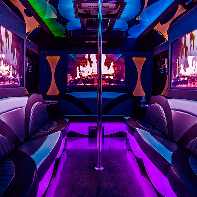 Inside party buses